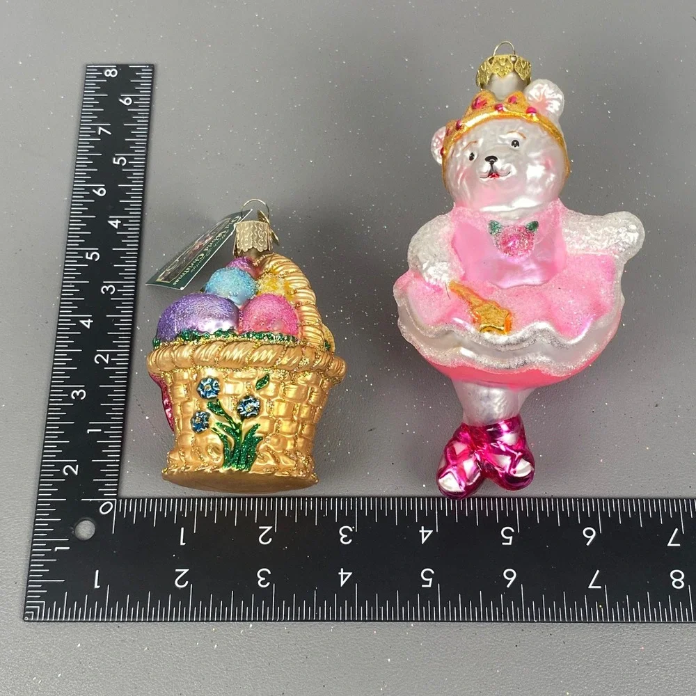 Old World Christmas Glass Holiday Ornaments Ballerina Bear & Easter Basket Set